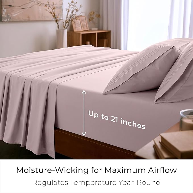 Mellanni King Sheet Set - 6-Piece Iconic Collection Bedding, (Including 4 Pillowcases), 21-Inch Extra Deep Pocket, Easy Care, Ultra Soft, Cooling Sheets, Brushed Microfiber - Blush Pink