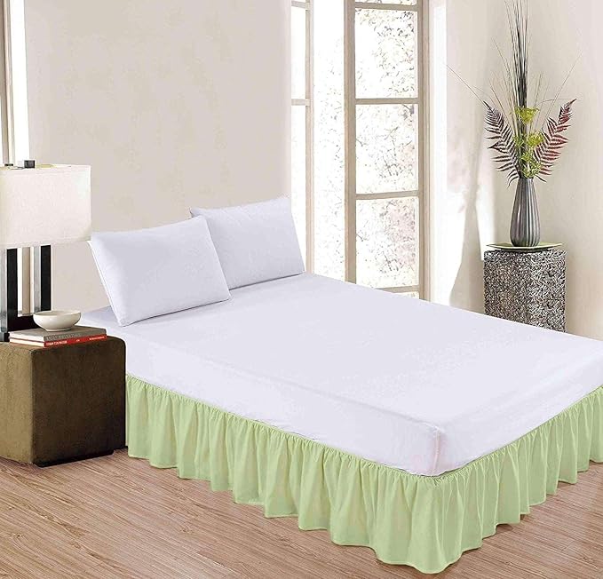 Sage Solid Ruffled Bed Skirt King-22 Inch Drop Split Corner, Microfiber Bedskirt with Platform Three Sided Coverage