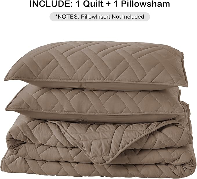 HORIMOTE HOME Quilt Set Twin Size Pine Bark, Classic Geometric Diamond Stitched Pattern, Ultra Soft Microfiber Lightweight Bedding Set Bedspread Coverlet for All Season with 1 Quilt 1 Pillow Sham