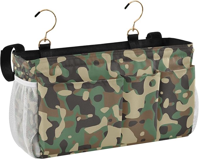 Bedside Caddy Hanging Bunk Bed Caddy Bed Organizer Hanging Pocket with 2 Hooks Bedside Storage Organizer Pocket Bag Holder Camouflage Green
