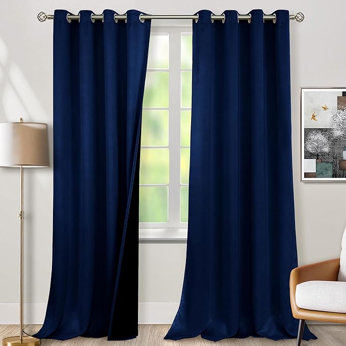 BGment Navy Blue Blackout Curtains 95 Inches Long 2 Panels Set for Living Room, Thermal Insulated 100% Light Blocking Curtains & Drapes, Grommet Soundproof Curtains for Bedroom Window, Each 52 Wide