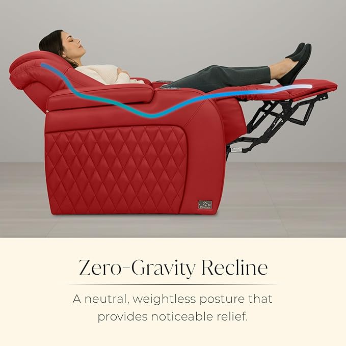 Seatcraft Diamante Zero-Gravity CoolZero Italian Leather Home Theater Seating, Power Headrest, Power Recline, Row of 3, Red