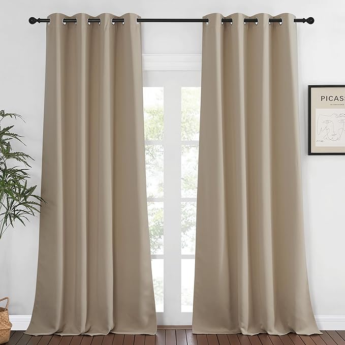 NICETOWN Blackout Curtains 120 inch Length for Sliding Glass Door, Grommet Thermal Insulated Room Darkening Sound Reducing Drapes for Room Divider, 1 Panel, W52 x L120, Taupe
