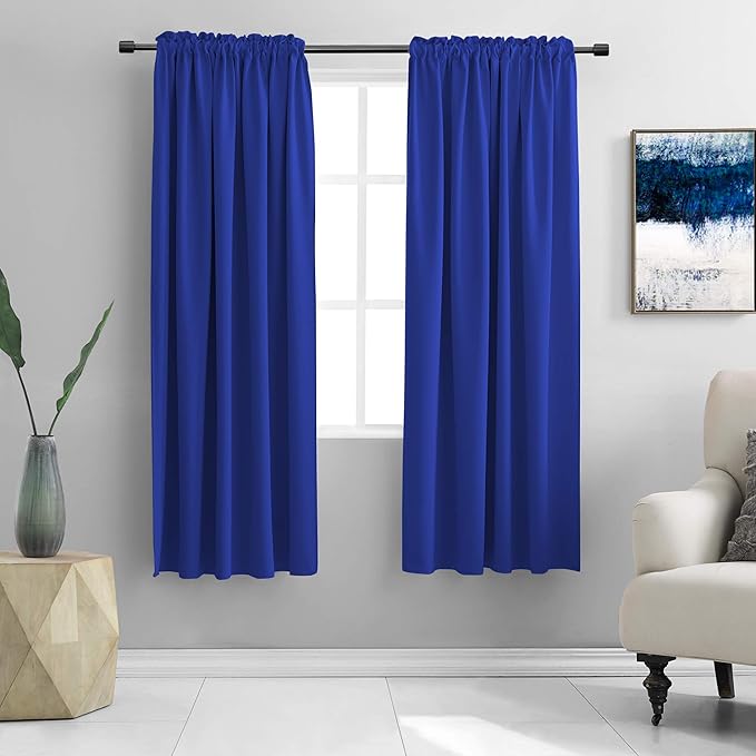 DONREN Cobalt Blue Curtains Blackout Curtains - 63 Inch Curtains Thermal Insulated Rod Pocket Curtain Panels for Living Room,2 Panels
