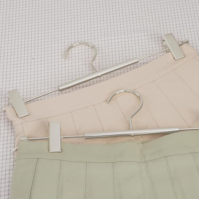 VWV 10-Pack Adjustable Women's Skirt and Pants Hangers, Durable, Space-Saving, Suitable for Jeans, Shorts, Underwear, Sports Bras (Matte Pearl Nickel)