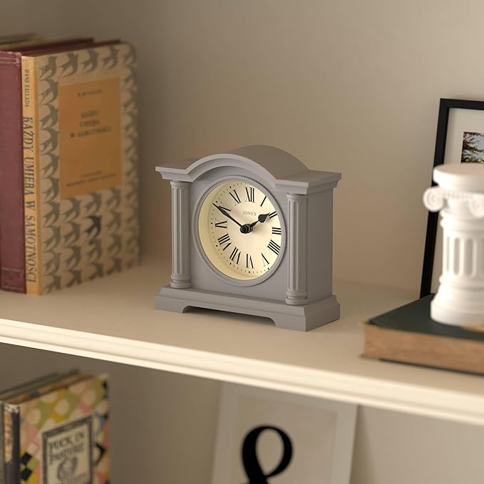 JONES CLOCKS® Kensington Mantel Clock | Classic Arch top Clock | Gray | Stylish & Contemporary | Ideal for Desk, Mantelpiece, Bookshelf or Bedside