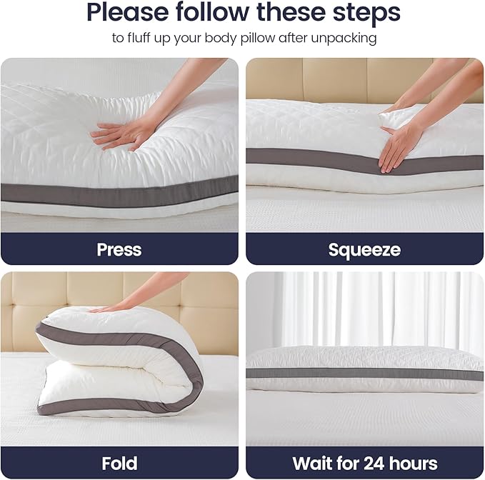 Shredded Memory Foam Full Body Pillow, Long Hugging Bed Pillows for Adults, Breathable Extra-Firm Large Pillow for Side Sleep, Big Support Body Pillow for Sleeping (20 x 54 Inches)