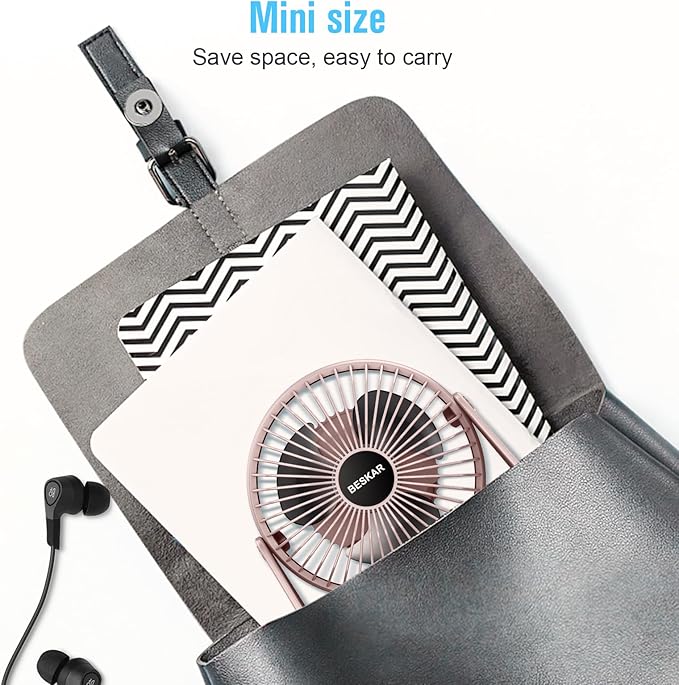 BESKAR USB Small Desk Fan, Portable Fans with 3 Speeds Strong Airflow, Quiet Operation and 360°Rotate, Personal Table Fan for Home,Office, Bedroom - 3.9 ft Cord