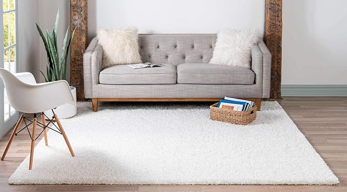 Unique Loom Solid Shag Collection Area Rug (8' Square, Snow White)