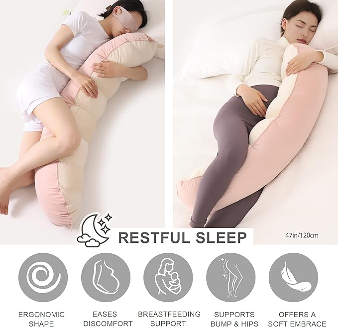 Peallow(Pat. Pend) – Long Round Body Pillow for Adults, Bolster Pillow for Sleeping, Soft and Supportive Pillow for Sleeping & Lumbar Support,Blush Pink
