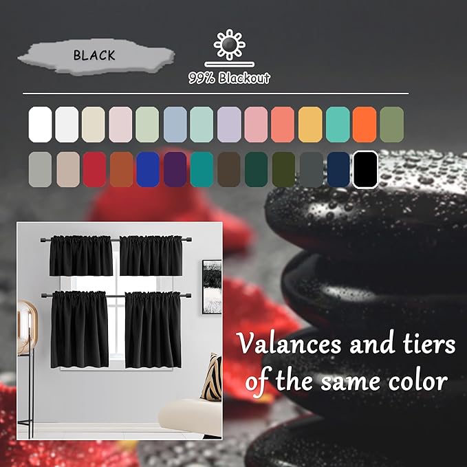 DONREN Patio Blackout Curtain Panels - Summer Home Decoration Thermal Insulated Rod Pocket Blackout Draperies/Drapes for Bedroom (2 Panels, 60 inches x 96 inches, Black)