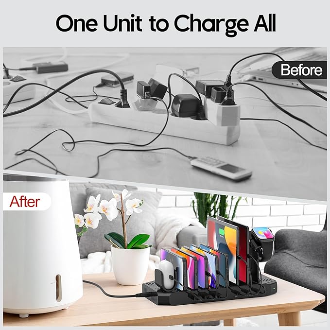 Unitek USB-C Charging Station for Multiple Devices - Multi Type C Charger Dock with 2 X PD 20W & USB-C Port, Device Organizer Fast Charge Docking for iPhone, iPad, Samsung, Tablets and More