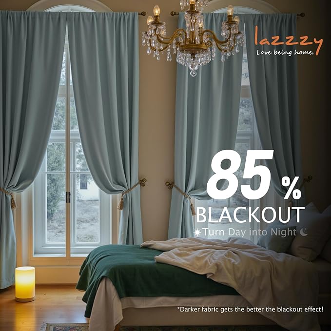 Lazzzy Velvet Blackout Curtains Thermal Insulated Room Window Drapes Super Soft Luxury Curtains for Living Room Bedroom Rod Pocket 2 Panels, Misty Blue, 52" W x 108" L