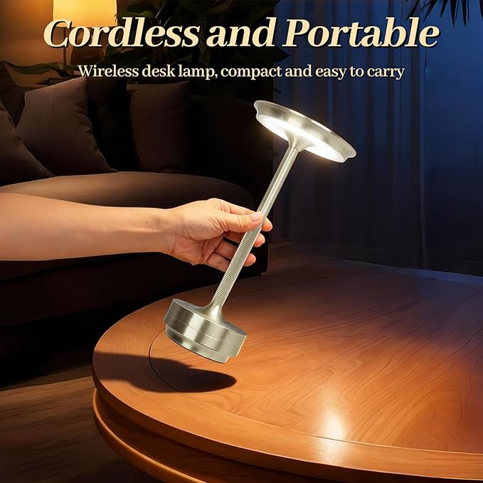 2 Pack Cordless Table Lamp Rechargeable, Portable Battery Powered USB Desk Lamp, 3 Color Dimming LED Table Light with Touch Control, for Bedroom/Restaurant/Office/Outdoor(Silver)