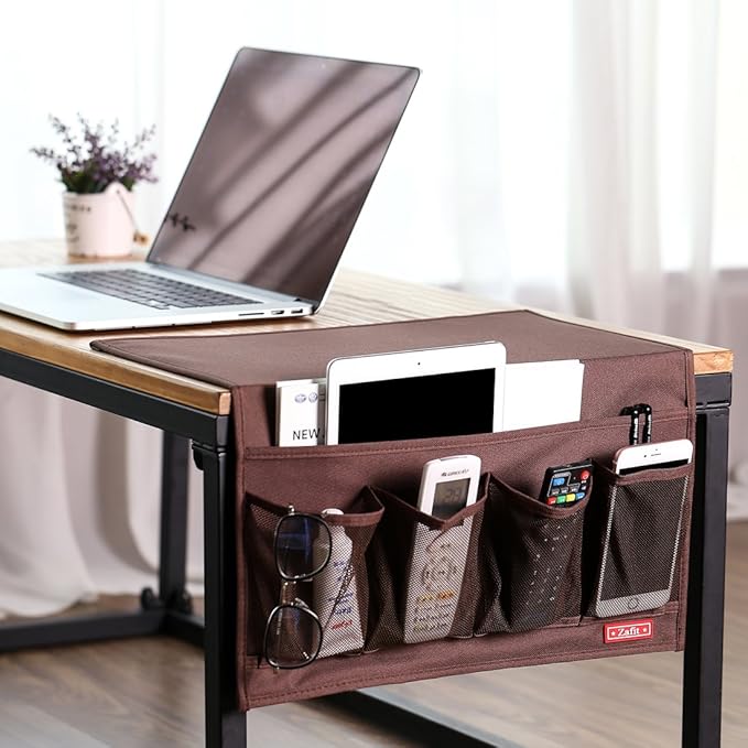 Zafit Bedside Storage Organizer - 6 Pocket Table Caddy for Remotes, Phone, Glasses (Coffee)