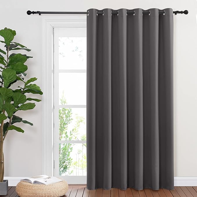NICETOWN Sliding Door Curtains, Wide Thermal Blackout Patio Door Curtain Panel, Sliding Door Drapes/Draperies with Grommet Top (Gray, W80 x L84)