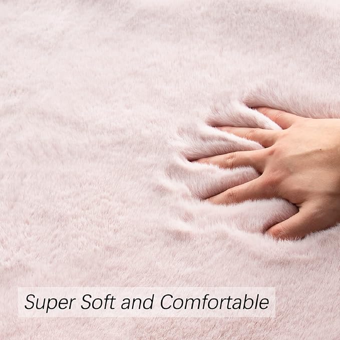 Pink Fluffy Round Rugs 6ft Large Circle Washable Faux Rabbit Shaggy Fur Rugs for Bedroom Living Room Nursery Rug Home Décor
