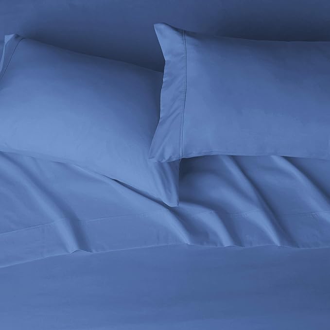 Amazon Basics Lightweight Super Soft, Wrinkle-Free, Breathable Easy Care Microfiber 4-Piece Bed Sheet Set with 14-Inch Deep Pockets, Queen, Dutch Blue, Solid