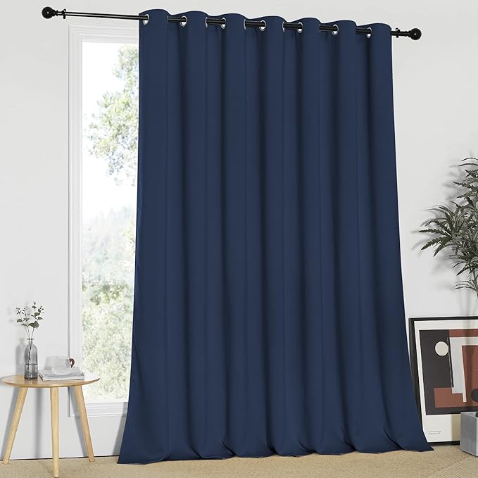 NICETOWN Blackout Wide Sliding Door Curtains - Insulated Noise Reduction Drapes, Privacy Vertical Blind for Living Room & Bedroom (Navy, W100 x L95 inches)