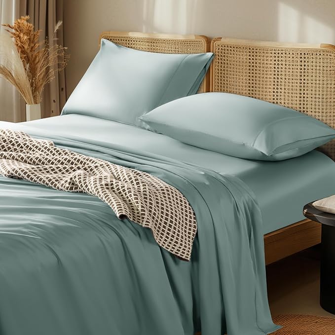 LBRO2M 1000 Thread Count 100% Egyptian Cotton Sheets Set Twin, 3 Piece Sets Bed Sheet Deep Pocket Sheet Set 16" Soft Comfortable All Season (Twin, Sage Green)