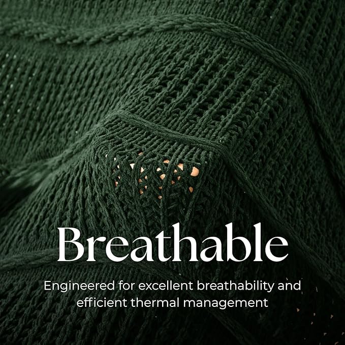 Boho Knitted Chenille Blanket with Tassels - Lightweight & Soft All-Season Throw - 3D Classic Pattern for Living Room Bedroom Couch, Imperial Green, King 90"x108"