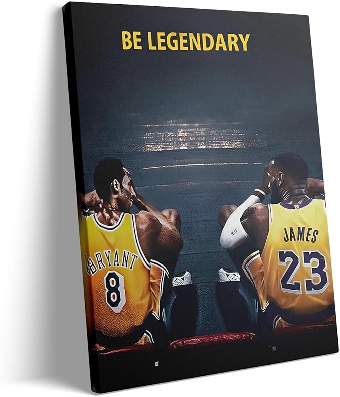 Kobe Bryant and LeBron James Canvas Wall Art Print Poster, Be Legendary Inspirational Sports Picture Artwork, Motivational Mamba Mentality Wall Decor for Home Office Gym Living Room, Framed 20x24inch