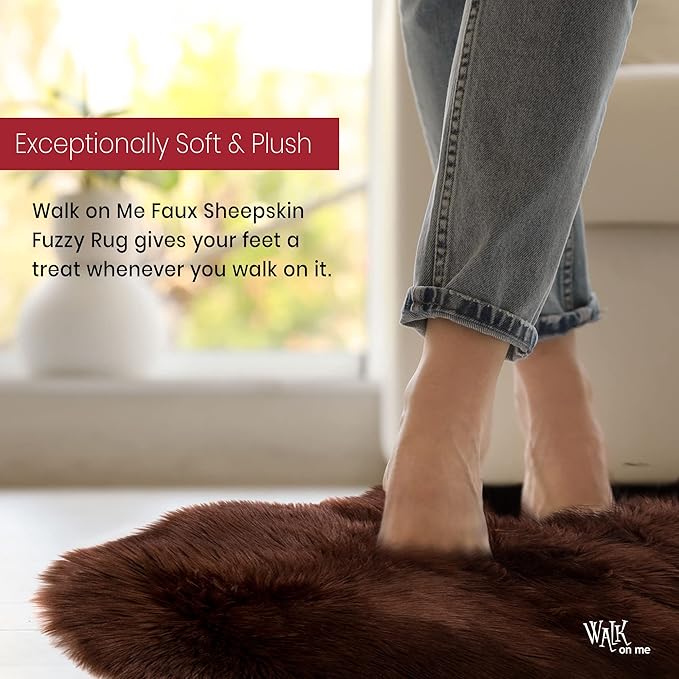 Silky Soft Faux Fur Rug, 2 ft. x 3 ft. Brown Fluffy and Shaggy Sheepskin Carpet for Living Rooms, Bedroom, Kid's Room, or Nursery, Home Décor Accent, Machine Washable with Non-Slip Backing