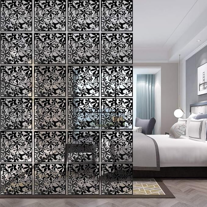 12＋4PCS KEIBIKEIDI Hanging Room Divider Screens Made of Environmentally PVC, Simple and Modern Black Hanging Panel Screen for Decoration Home, Livingroom,Bedroom, Kitchen, Dining Room,Hotel and Bar