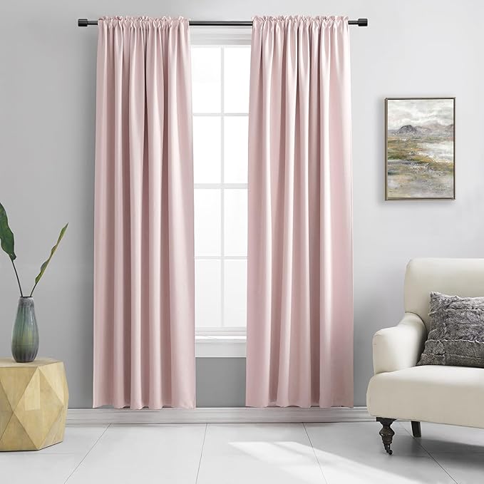 DONREN Pastel Pink Room Darkening Curtains - 90 Inch Length Light Blocking Thermal Insulated Energy Saving Curtain Panels for Livingroom,Light Pink,W 52 x L 90 Inch, 2 Panels