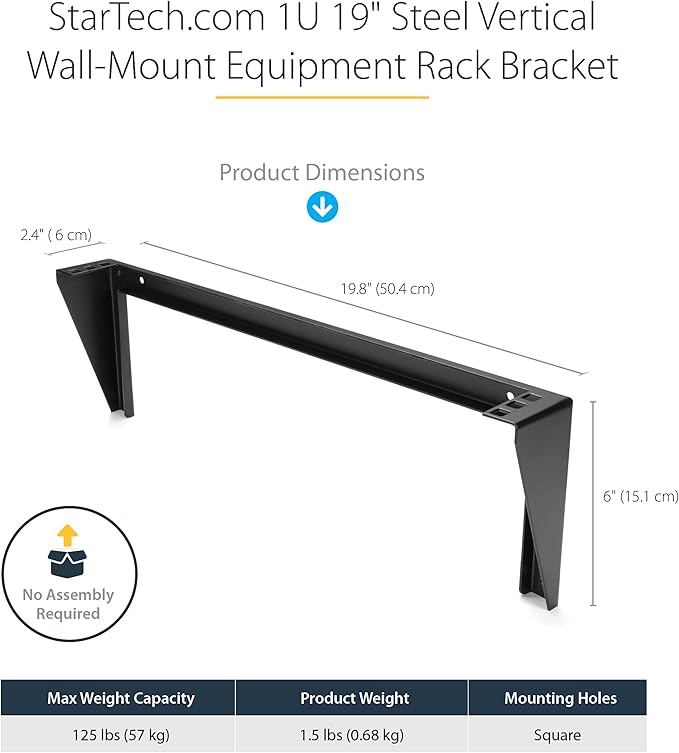 StarTech.com 1U Wall Mount Patch Panel Bracket – 19 in – Steel - Vertical Mounting Bracket for Networking and Data Equipment, TAA (RK119WALLV)