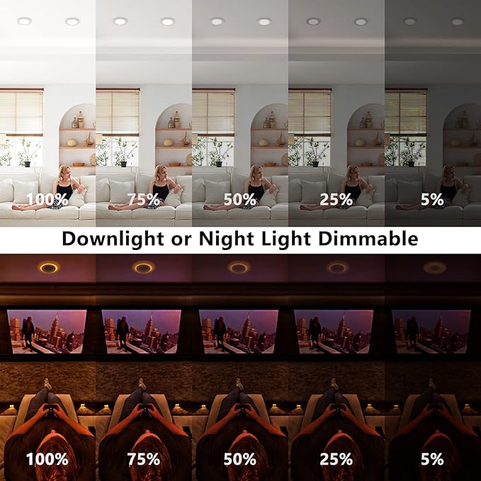 CycevSun Pot Lights LED 4 Inch Recessed Lights with Night Light Mode, Dimmable & 2700K/3000K/3500K/4000K/5000K Selectable, 9W, cETL, White, IC Rated, 12 Pack
