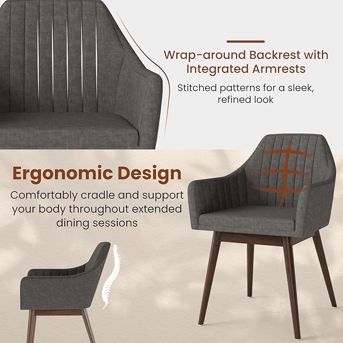 Giantex Upholstered Dining Chairs Set of 2, Mid Century Kitchen Chairs with Solid Wood Legs, Wrap-Around Backrest, Modern Accent Armchair for Living Room, Dining Room, Bedroom, Light Grey