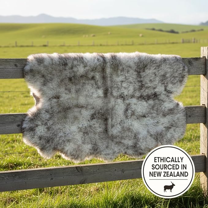Super Area Rugs Premium Genuine Sheepskin Rug 4' x 6' Long Fur Soft & Natural Shaggy Living Room Rug, Wolf Tip Brown, Four Pelt