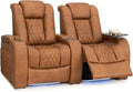 Seatcraft Diamante Zero-Gravity CoolZero Italian Leather Home Theater Seating, Power Headrest, Power Recline, Row of 2, Tawny