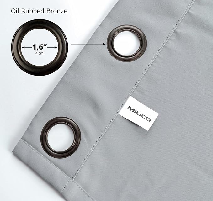 MIUCO Room Darkening Soild Grommet Blackout Curtains for Kids Bedroom Window Curtains Set of 2 52x84 Inch Silver, Bonus 2 Tie Backs Included