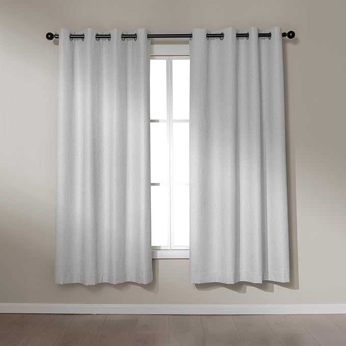 Amazon Basics Faux Linen Blackout Curtains for Bedroom and Living Room, 2-Piece Set with Grommets, 42" W x 72" L, White