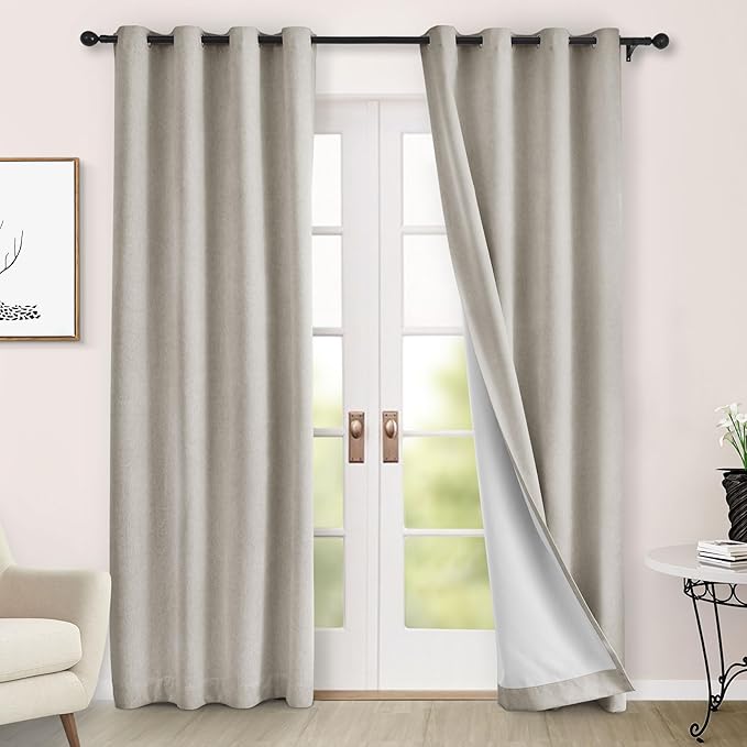 Macochico 100% Blackout Curtains Insulted Window Panels for Bedroom Living Room Dining Room Luxury Chenille Curtains Classic Home Decor Beige Curtains with Tieback 52" Wx72 L Grommet 1 Panel
