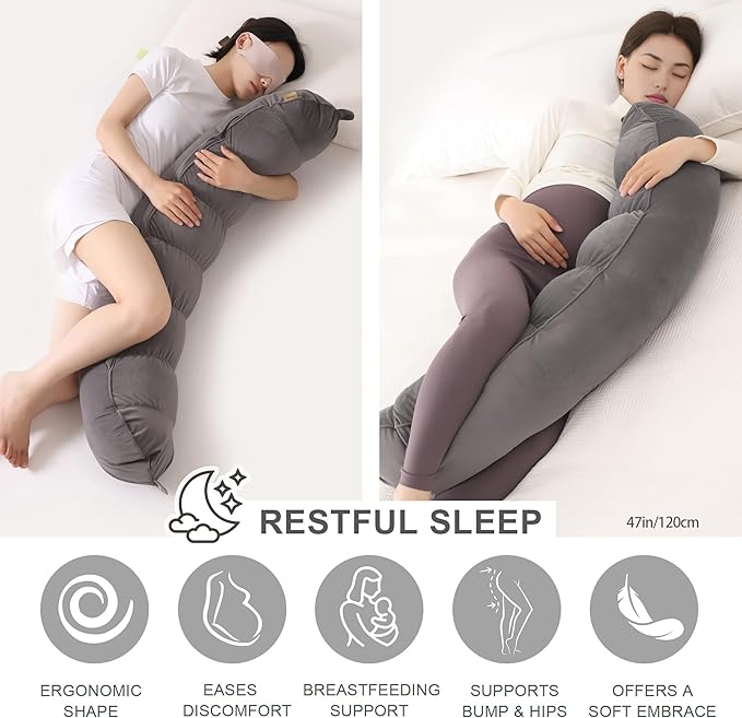 Peallow(Pat. Pend) – Long Round Body Pillow for Adults, Bolster Pillow for Sleeping, Soft and Supportive Pillow for Sleeping & Lumbar Support