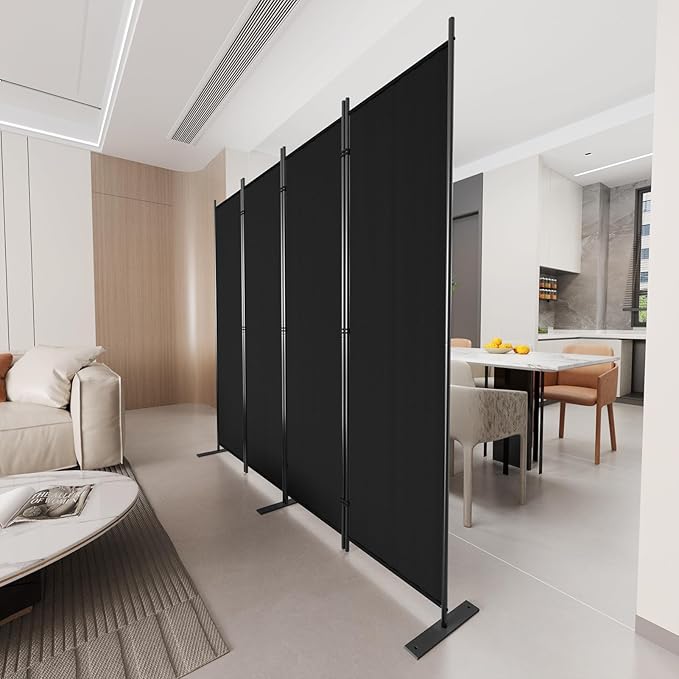 C-Hopetree 4 Panels Room Divider, 6 Ft Tall Indoor Folding Privacy Screen, Portable Partition Separator, Freestanding Separation Temporary Wall for Office, Bedroom, 80" W X 71" H, Black