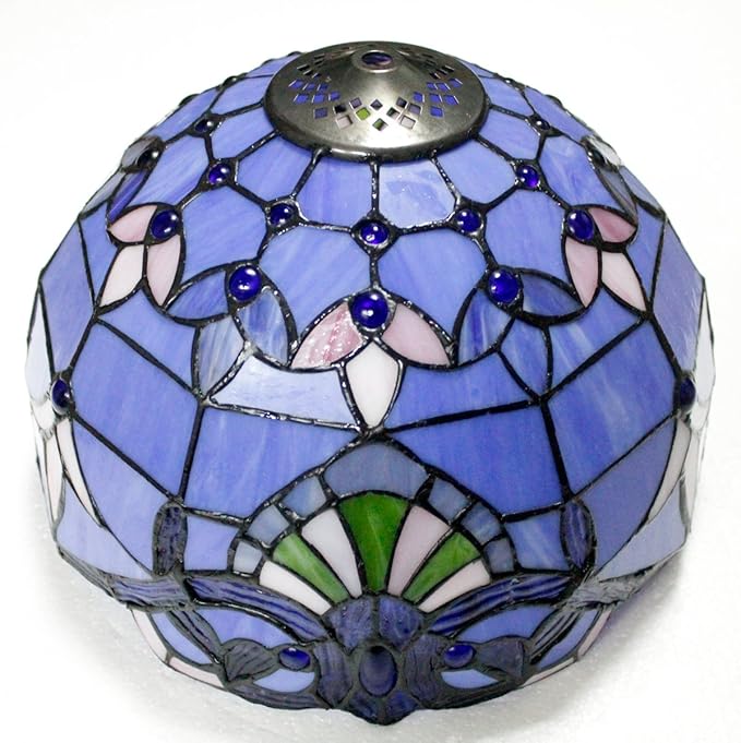 WERFACTORY Tiffany Lamp Stained Glass Table Bedside Lamp 12X12X22 Inches Blue Purple Baroque Style Lavender Reading Desk Light Decor Bedroom Living Room Home Office S003C Series