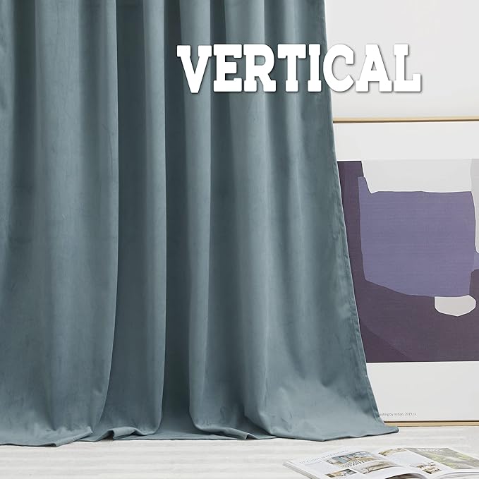 RYB HOME Stone Blue Velvet Curtains 94 inches, Back Tab Soft Fabric Room Darkening Thermal Insulated Luxurious Home Decor Curtains for Living Room Bedroom, W 52" x L 94", 2 Panels Set
