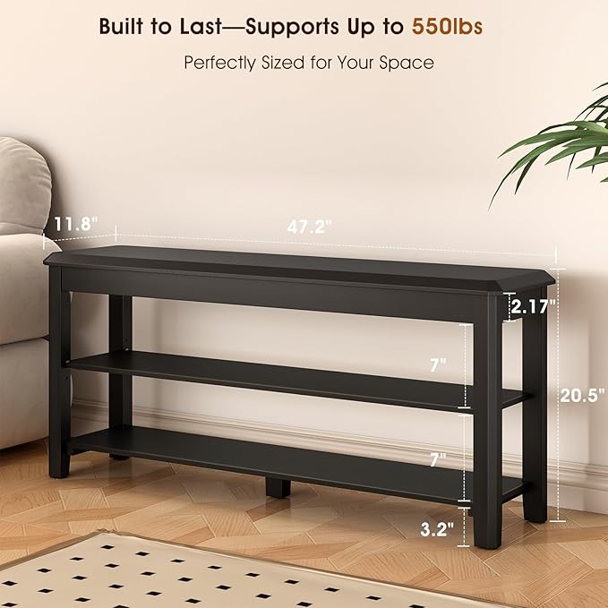 Shoe Rack Bench Seat Rubberwood 2-Tier Wooden Storage Bench 550lbs Compact Mid-Century Modern Design for Entryway, Hallway, Closet, Front Door Entrance, Foyer