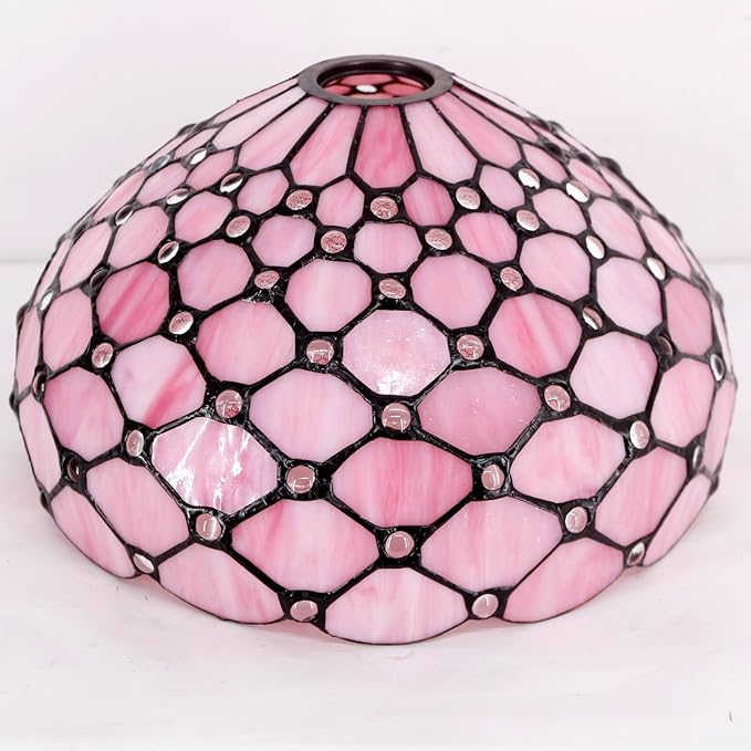 WERFACTORY Tiffany Floor Lamp Pink Stained Glass Pearl Bead Light 12X12X71 Inches Torchiere Standing Corner Torch Uplight Decor Bedroom Living Room Home Office S005P Series