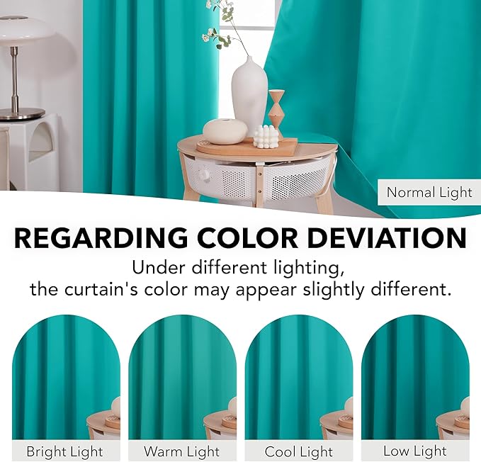 Deconovo Blackout Curtains, Thermal Insulated, W42 x L45 2 Panels, Back Tab, Machine Washable, Room-Darkening Drapes for Bedroom/Living Room Turquoise