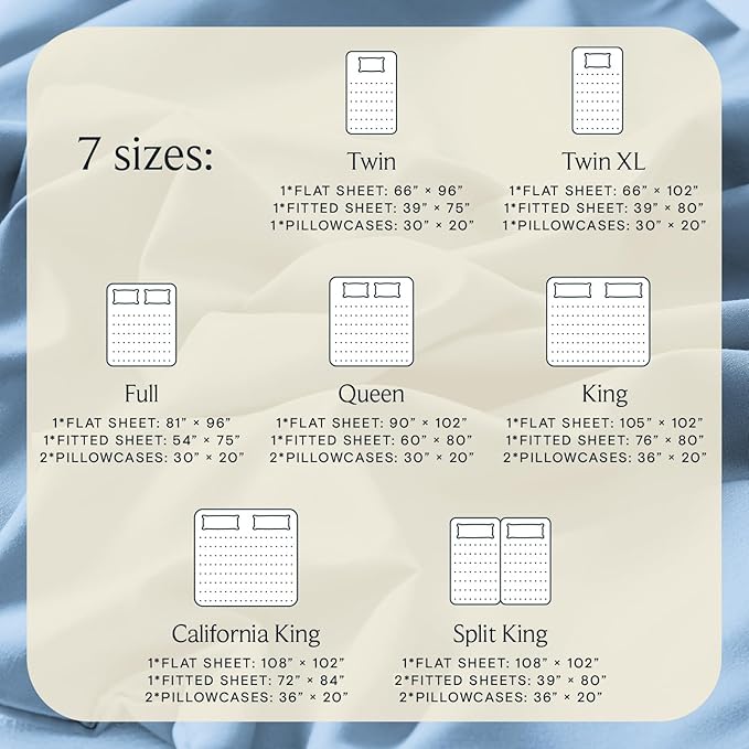 LuxClub 5 PC Split King Sheet Set, Deep Pockets Wrinkle Free Cooling Bed Sheets Hotel Bedding for Women, Men, Includes 2 Fitted Sheet, 1 Flat Sheet and 2 PillowcasesSoft Sky