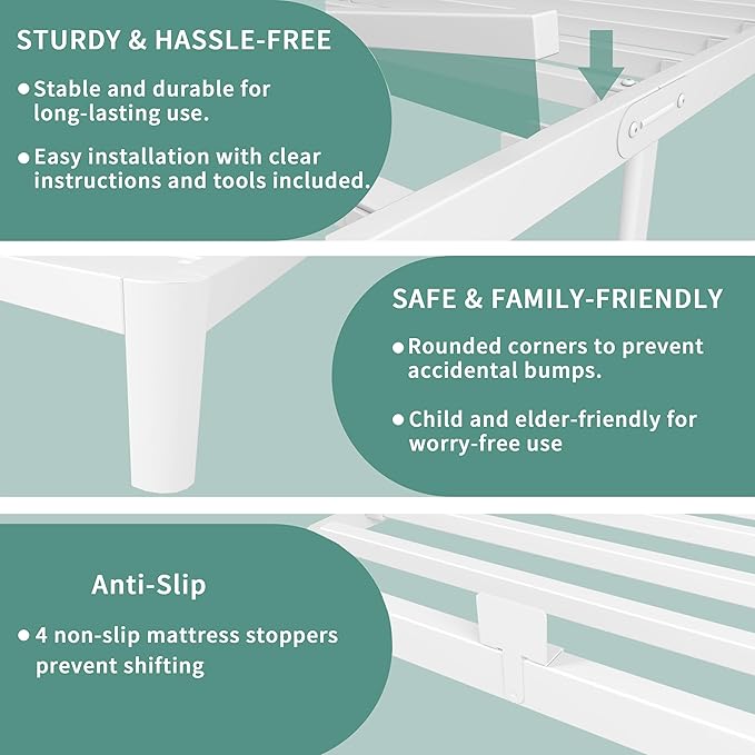 ITIMIDI 6 Inch Twin White Bed Frames, Platform Bed Frame with Metal Gaskets, Heavy Duty Steel Support 3000 LBS, No Box Spring Needed, Anti-Slip Mattress Stopper, Easy Assembly