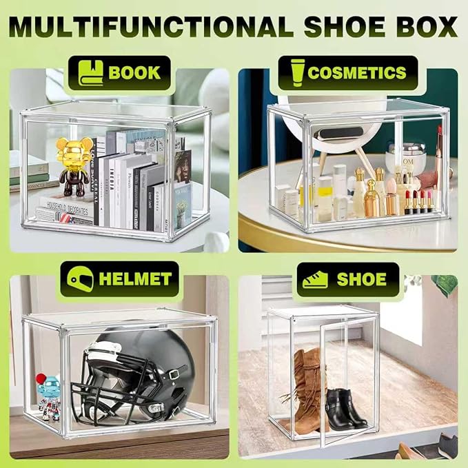 3 Pack XXX-Large Clear Display Case, 17.7''x13''x13'' Tall Boot & Shoe Box Acrylic Display Case Extra Large Figure Collectibles Showcase Clear Stackable Handbag Trophy Display Box with Magnetic Lid