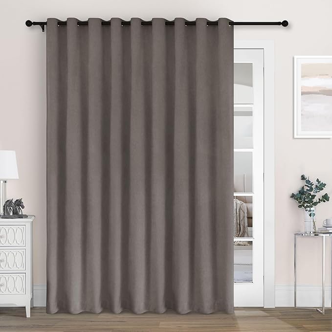 Macochico 100" Wx84 L Stone Grey Full Blackout Curtains for Sliding Door, Thermal Insulated Drapery for Living Room Bedroom Windows Patio Door, Modern Chenille Grommet Curtains with Tieback 1 Panel