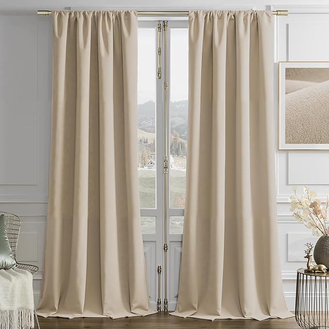 Joydeco Latte Coffee Velvet Curtains 72 Inches 2 Panels, Luxury Thermal Insulated Soft Curtains for Bedroom & Living Room, Room Darkening Velvet Drapes, Rod Pocket (52W x 72L)