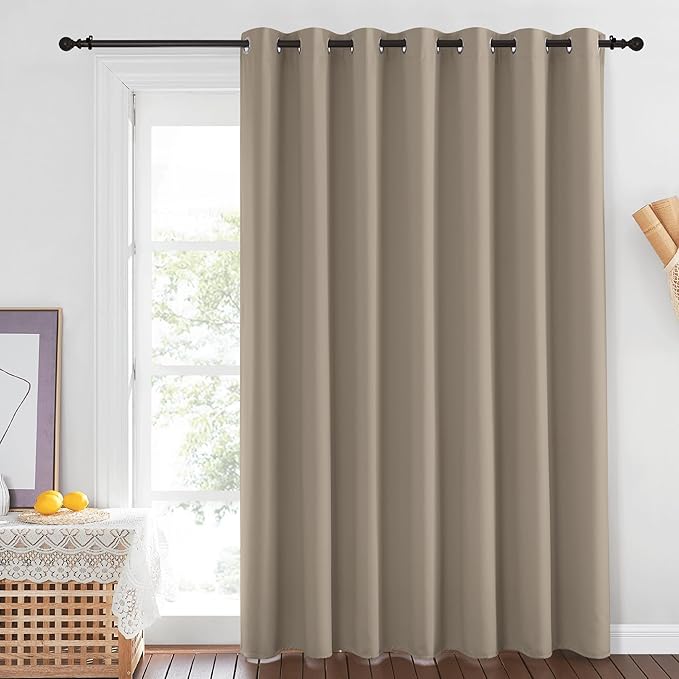 NICETOWN Blackout 84 inch Curtains for Sliding Glass Door, Grommet Thermal Insulated Room Darkening Window Treatment Sound Reducing Drapes for Room Divider, Taupe, 1 Panel, W100 x L84